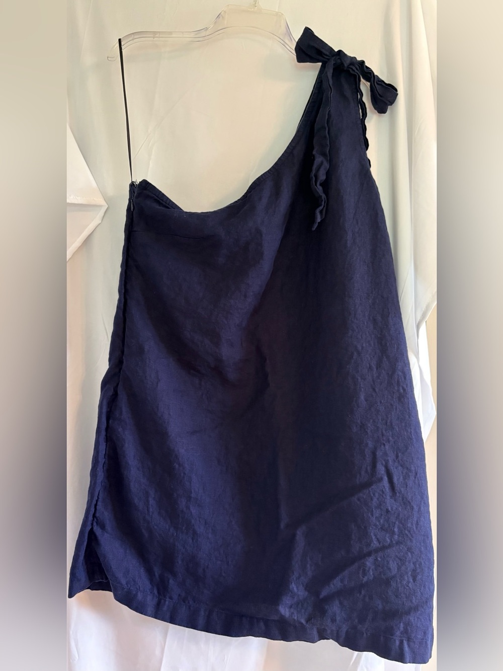 JCrew Navy Linen One Shoulder Mini Dress with Bow detail